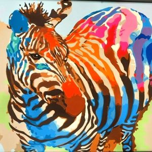 Hand painted colorful zebra wall decor